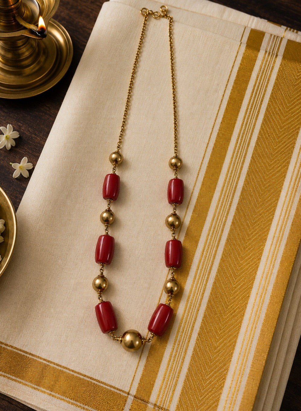 Handcrafted Pearl and  Stone Layered Chain – Antique Gold Finish (Premium Quality)