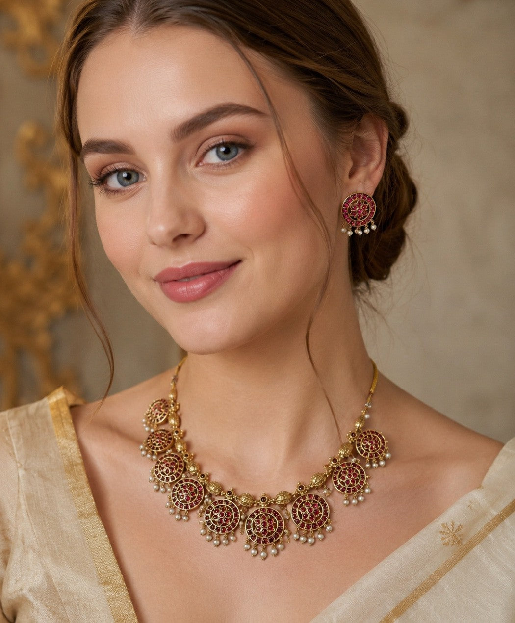 Gold-Plated Kerala Onam Necklace | Traditional Festive Jewellery