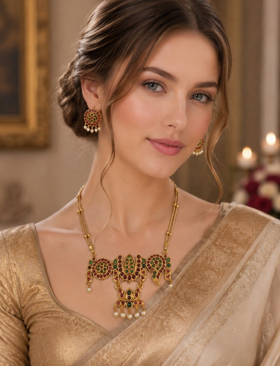 Gold-Plated Kerala Onam Necklace | Traditional Festive Jewellery