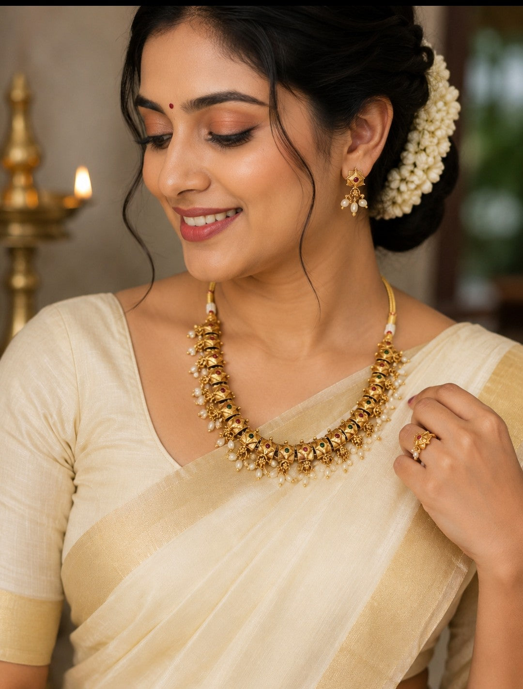 Gold-Plated Kerala Onam Necklace | Traditional Festive Jewellery
