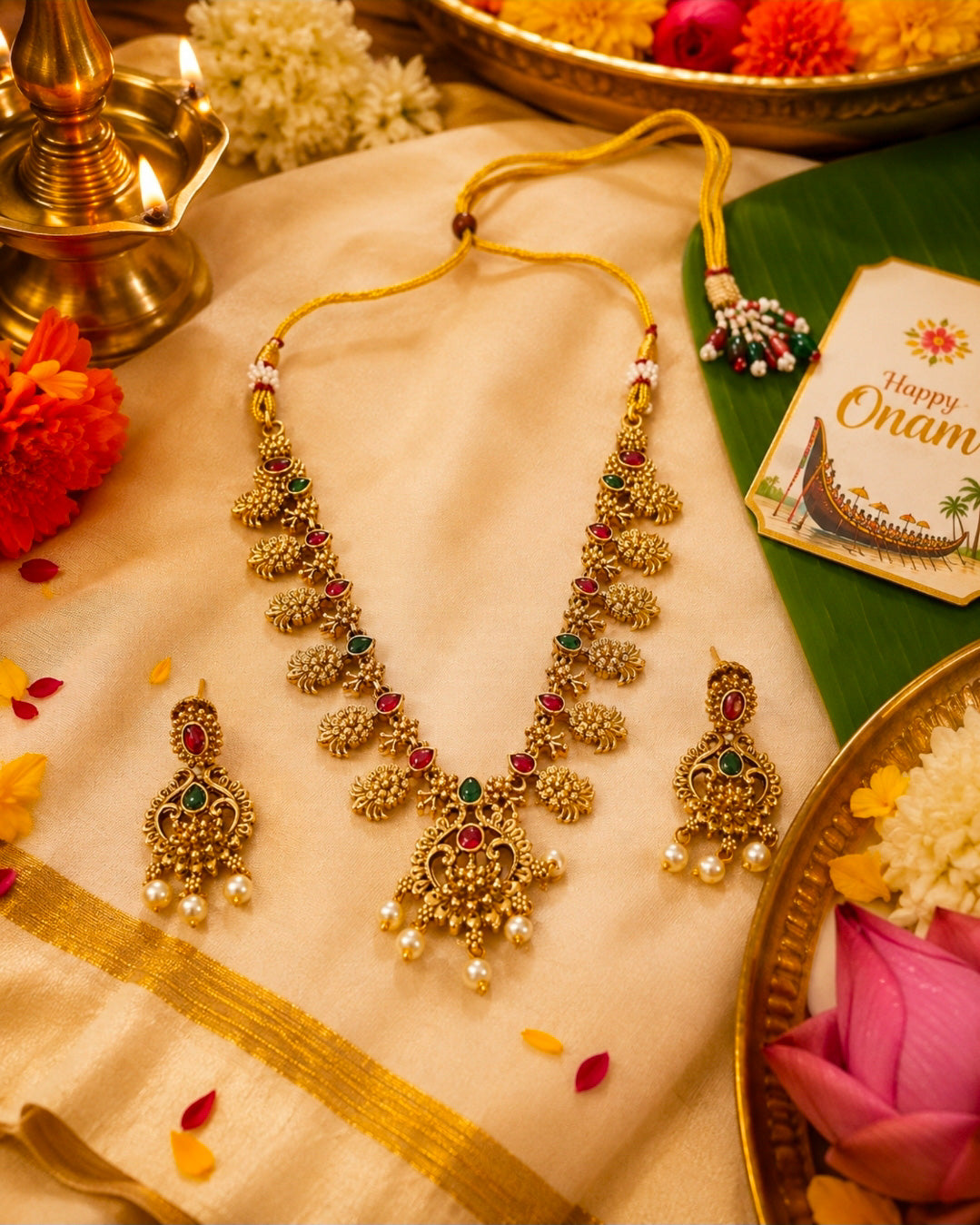 Gold-Plated Kerala Onam Necklace | Traditional Festive Jewellery
