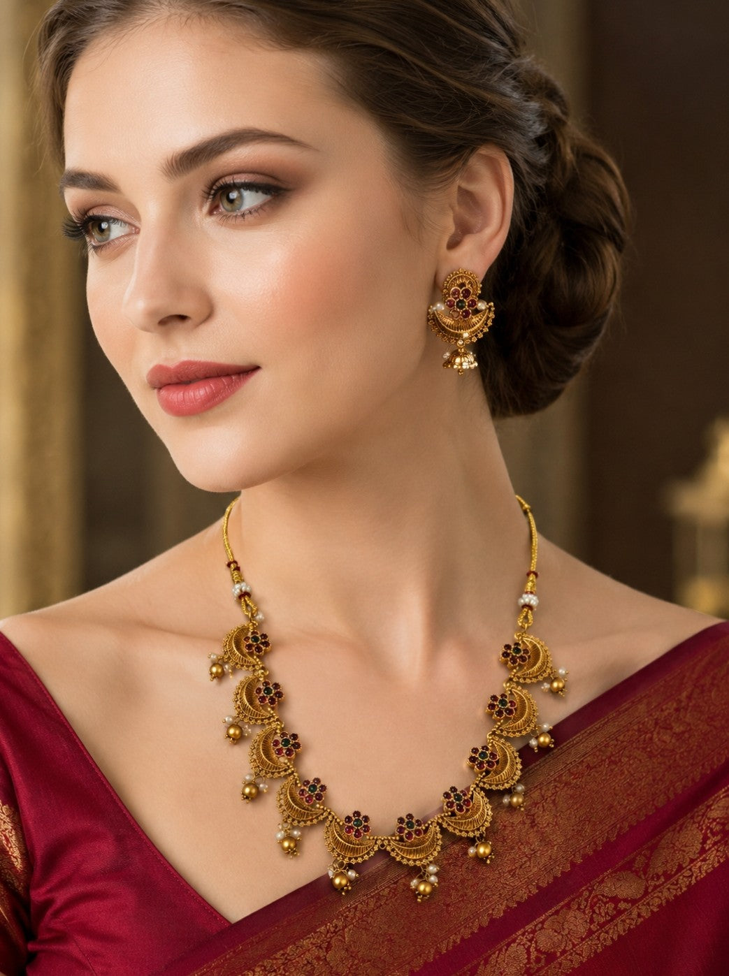 Gold-Plated Kerala Onam Necklace | Traditional Festive Jewellery